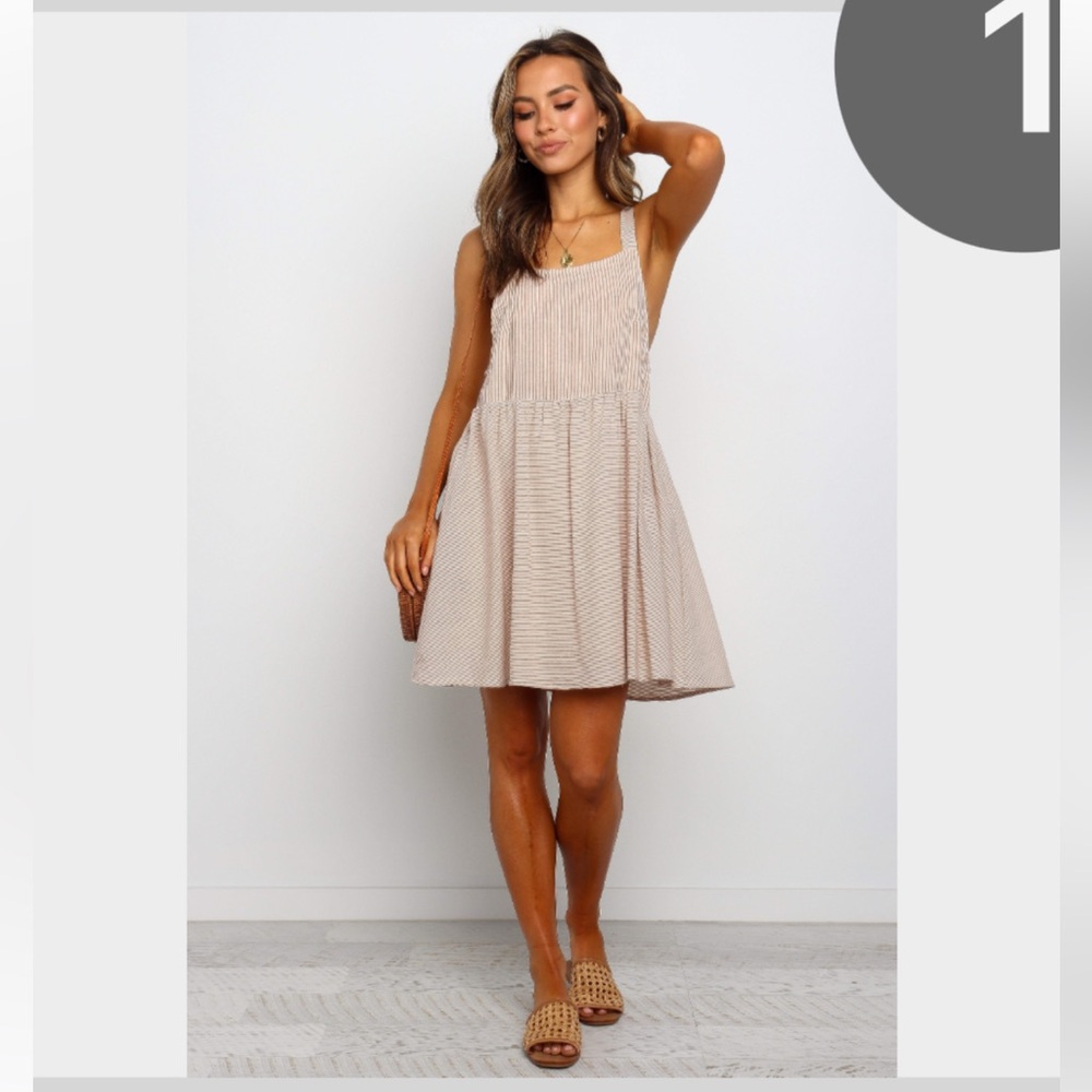 Petal & Pup Beige Striped Mini Dress